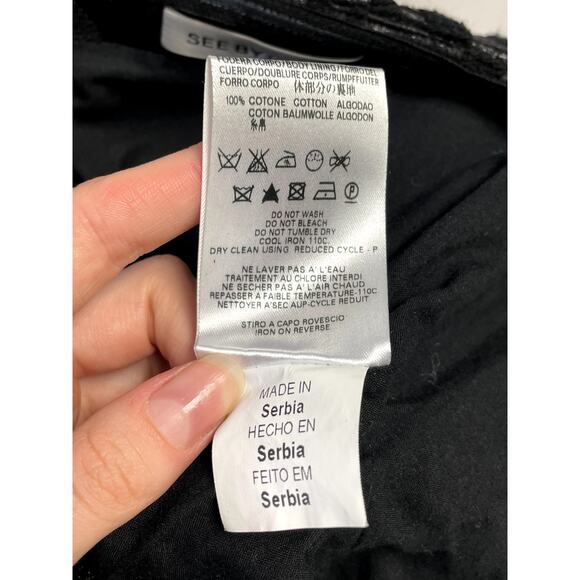 SEE BY CHLOE Strapless Luxe Bustier Wool Jacquard Mini Dress Black 8 $450 - Picture 10 of 11